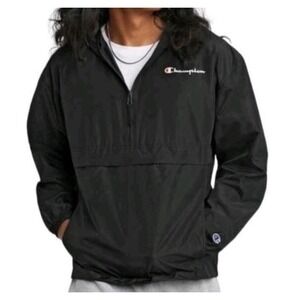 Champion Windbreaker Jacket Anorak 1/2 Zip Hooded Packable Zip Pockets Men L